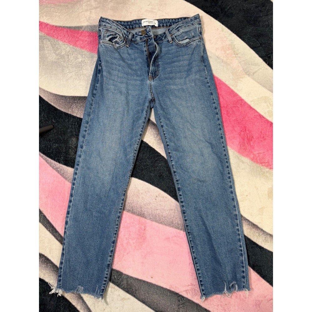 Just Black Denim Womens Straight Leg Jeans Blue Medium Wash Raw Hem Size 31 USA